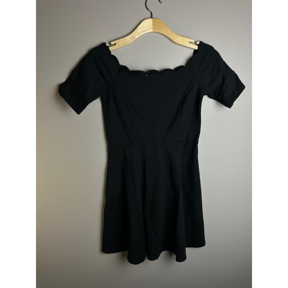 Nine Britton Womens Black Scalloped Off Shoulder Fit Flare Mini Dress Size M